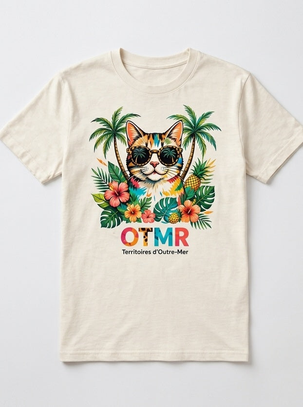 T-Shirt OTMR - Chat Tropical beige - Edition Limitée